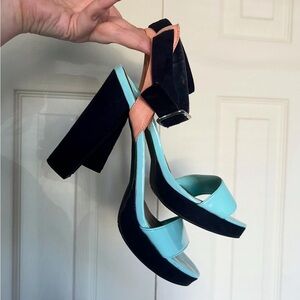 H&M Two-Tone Block Heel Sandals in Black, Light Blue and Peach